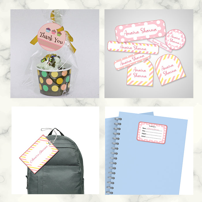 Assorted Pink Pattern Name labels Pack