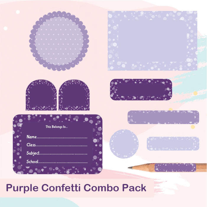 Assorted Purple Confetti Name labels Pack