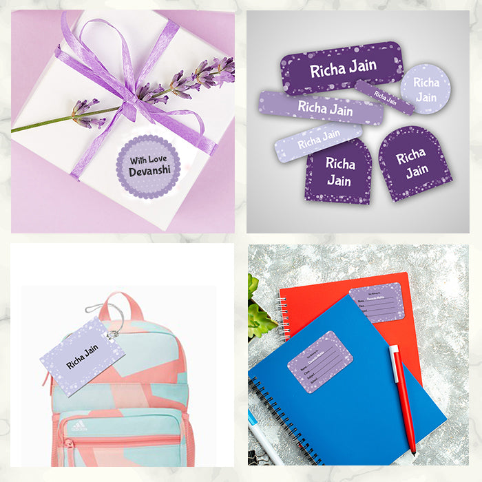 Assorted Purple Confetti Name labels Pack