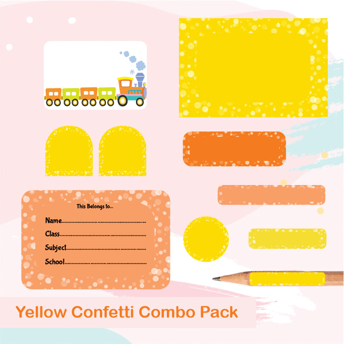 Assorted Yellow Confetti Name labels Pack
