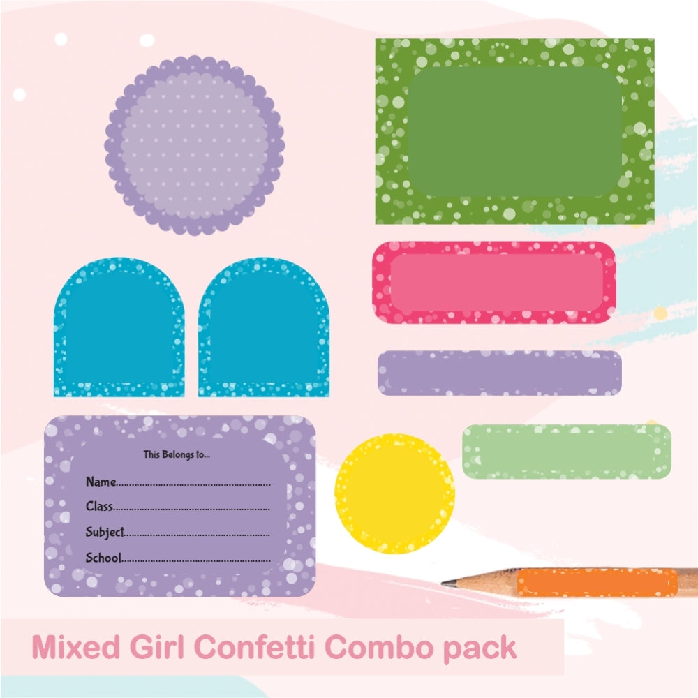 Assorted Mixed Girl Confetti Name labels Pack