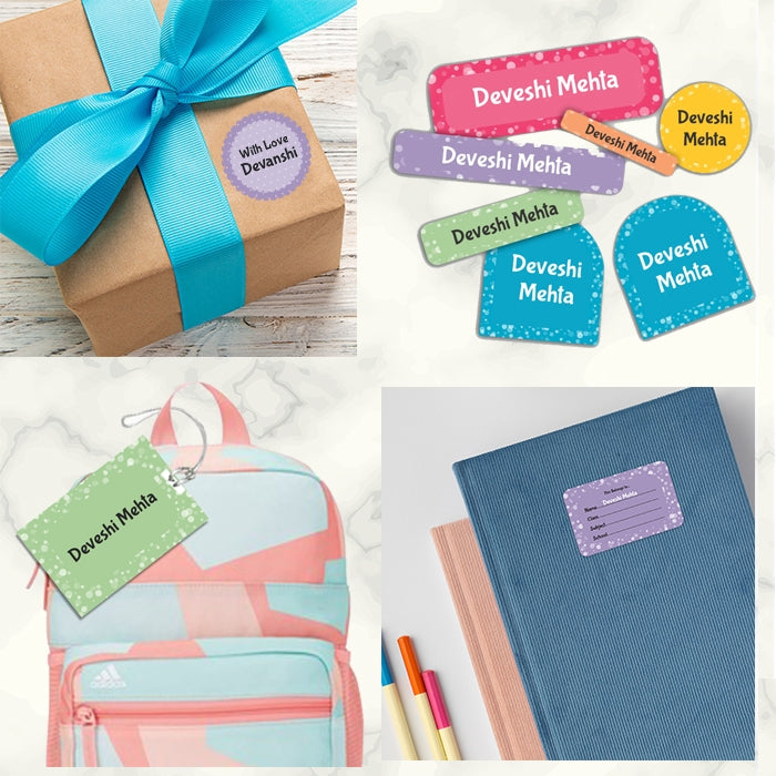 Assorted Mixed Girl Confetti Name labels Pack
