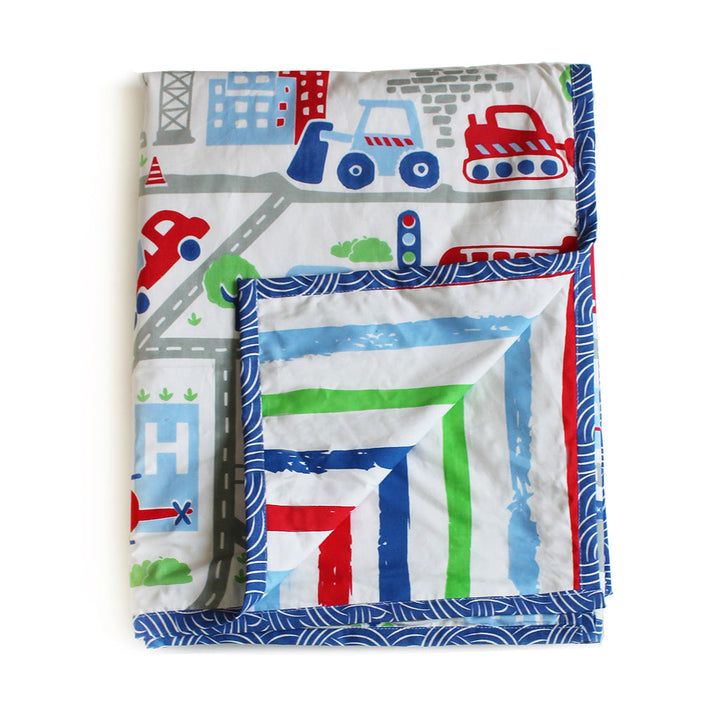 Busy Street 100% Cotton 3 Layer Reversible Single Blanket Dohar for Boys & Girls (Can be Personalised)
