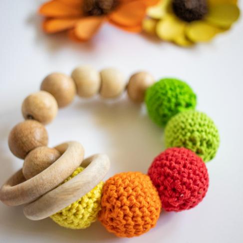 Wooden Crochet Ball Rattle & Teether