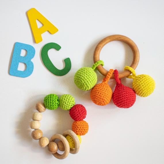 Wooden Crochet Ball Rattle & Teether