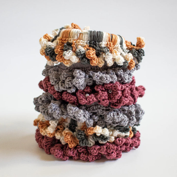 Handmade Crochet Scrunchies (Crimsun, Colourful, Grey)