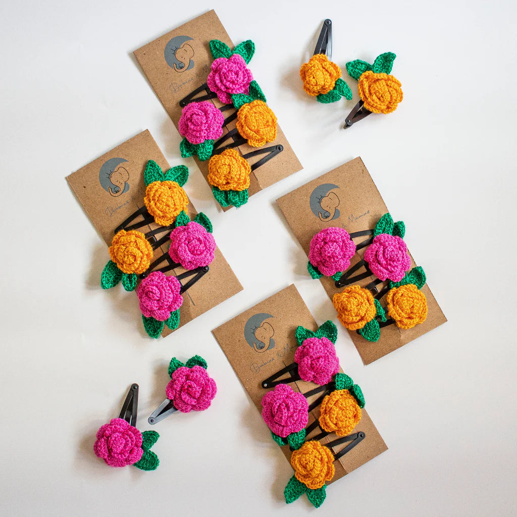 Handmade Crochet Hair Clips (Orange, Pink)