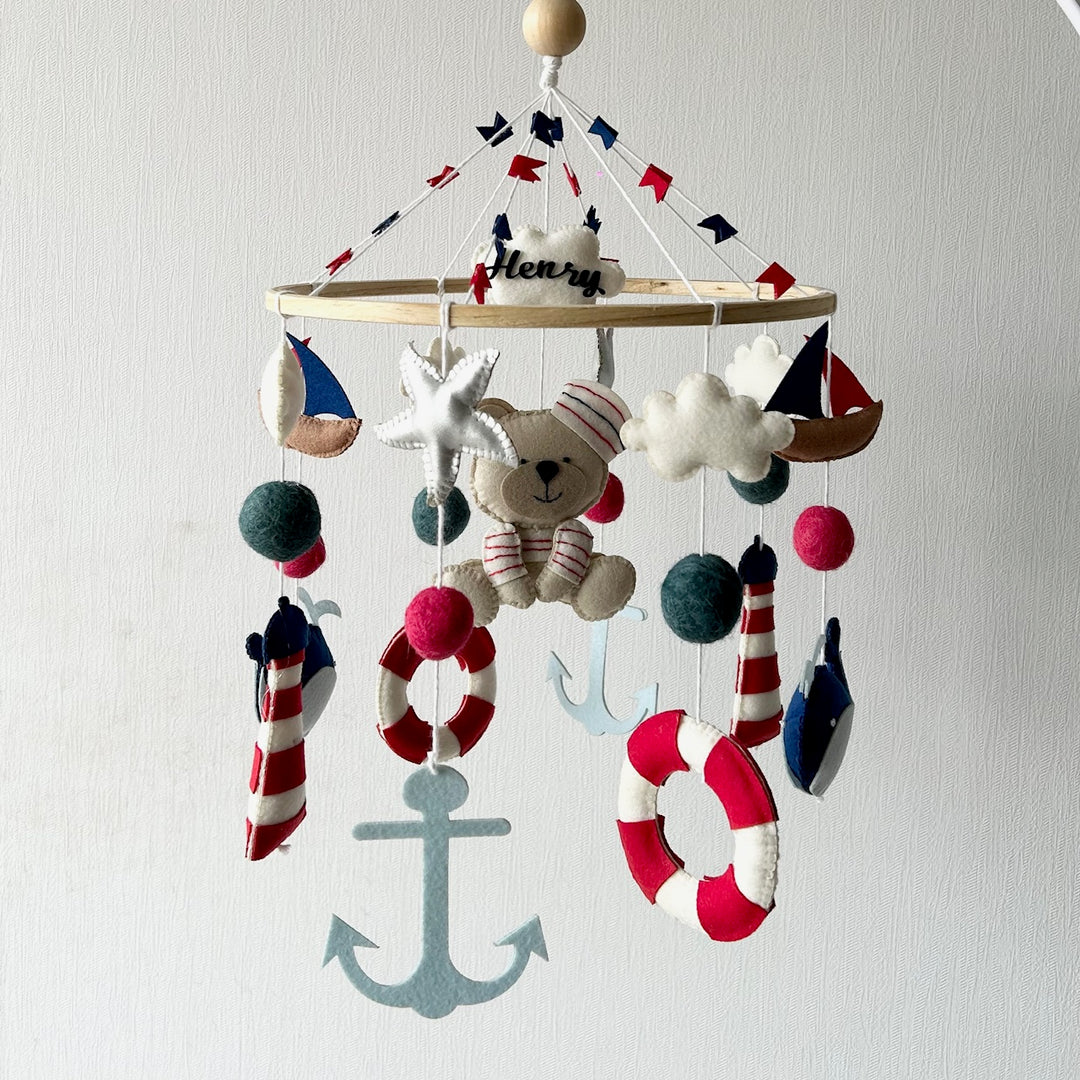 Babble Wrap Cot / Crib Mobile - Nautical Captain Teddy