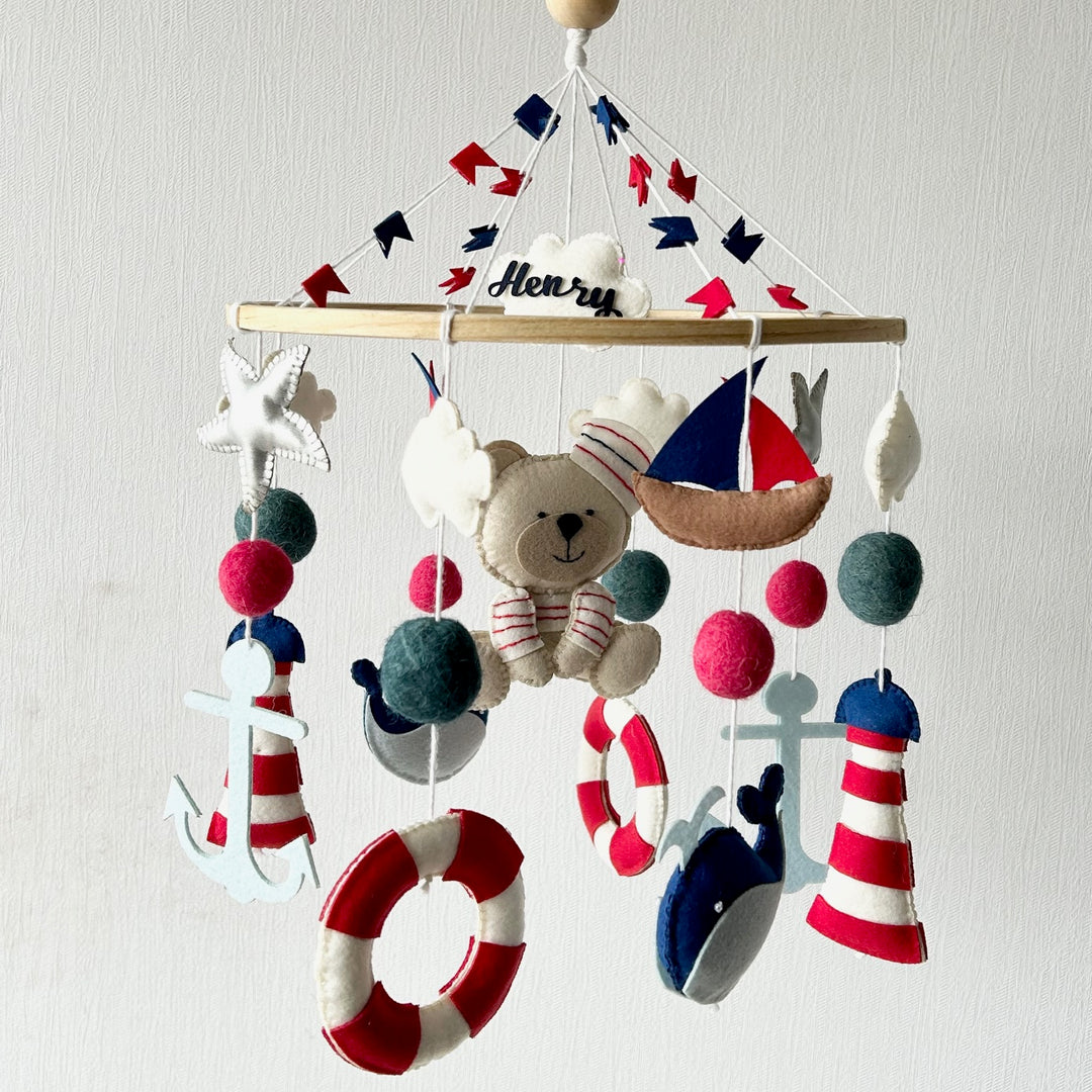 Babble Wrap Cot / Crib Mobile - Nautical Captain Teddy