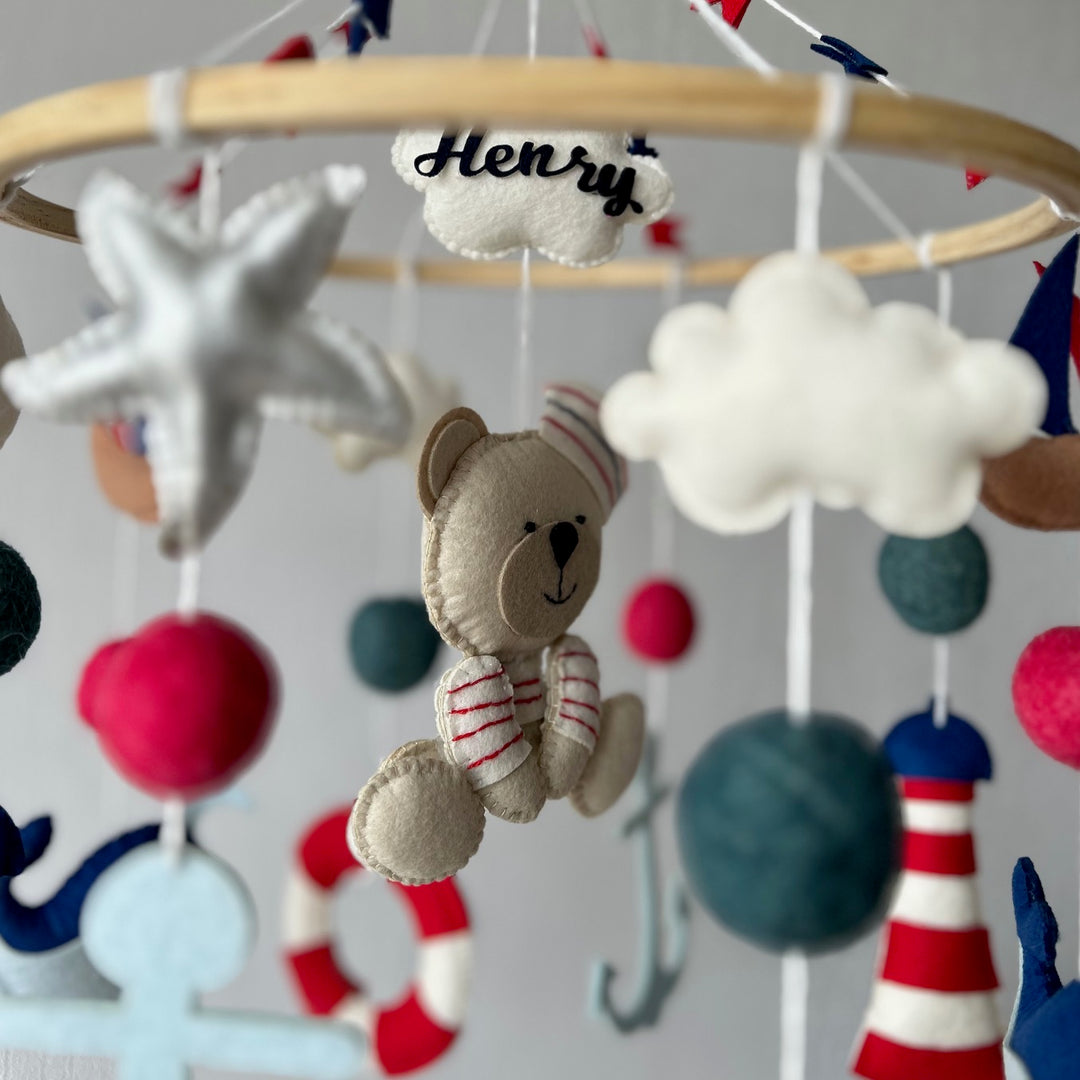 Babble Wrap Cot / Crib Mobile - Nautical Captain Teddy