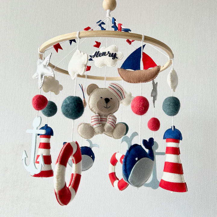 Babble Wrap Cot / Crib Mobile - Nautical Captain Teddy