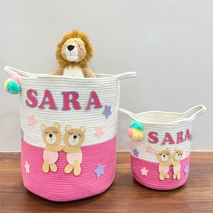 Babble Wrap Jute Cotton Storage Basket - Bear Hugs