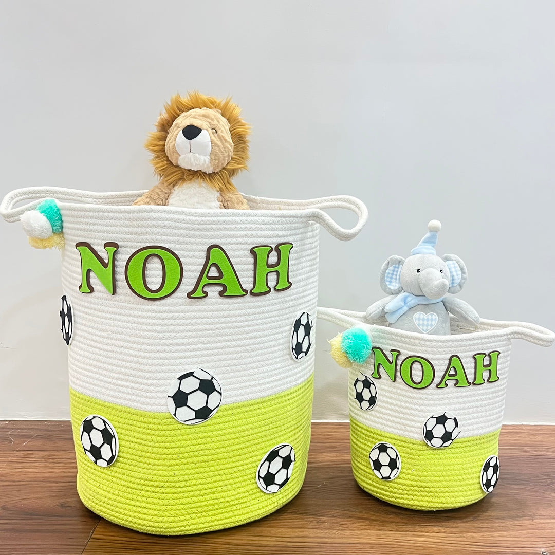 Babble Wrap Jute Cotton Storage Basket - Football Frenzy