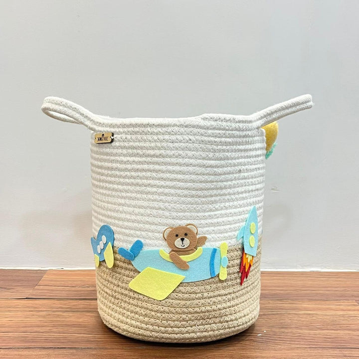 Babble Wrap Jute Cotton Storage Basket - Skybound Teddy