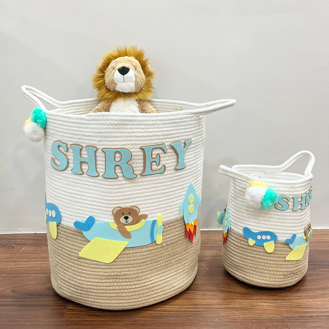 Babble Wrap Jute Cotton Storage Basket - Skybound Teddy