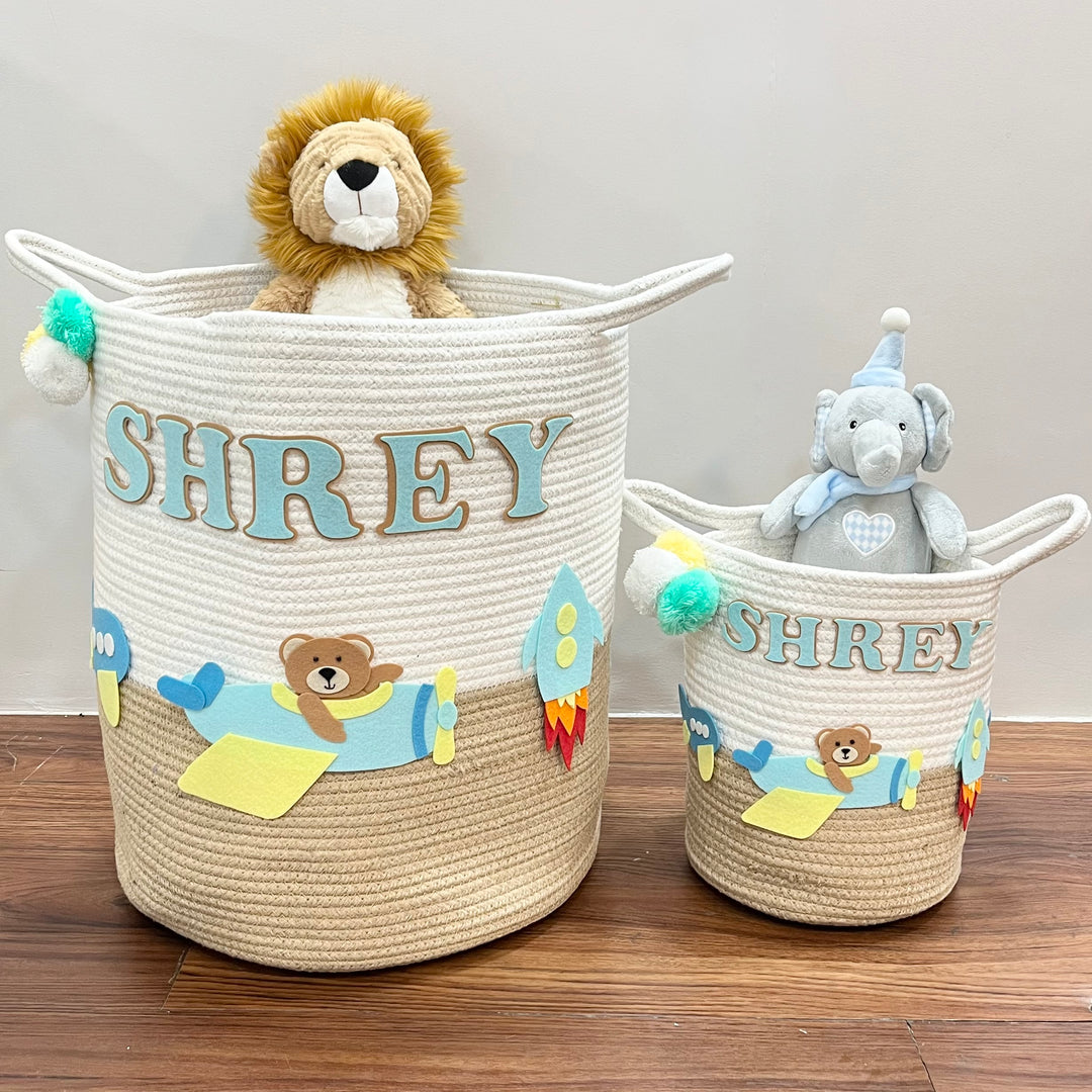 Babble Wrap Jute Cotton Storage Basket - Skybound Teddy