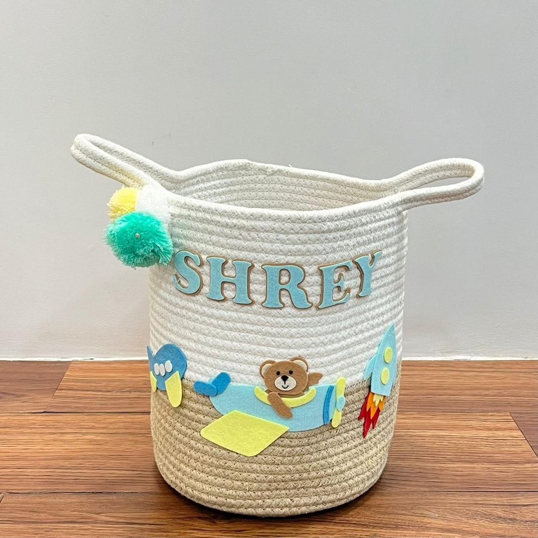 Babble Wrap Jute Cotton Storage Basket - Skybound Teddy