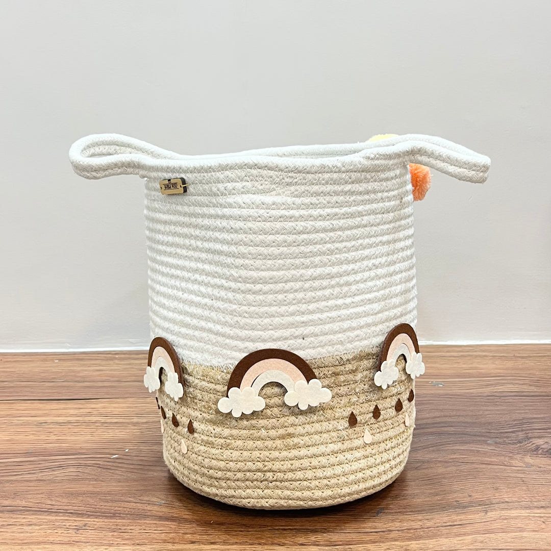 Babble Wrap Jute Cotton Storage Basket - Rainbow Raindrops