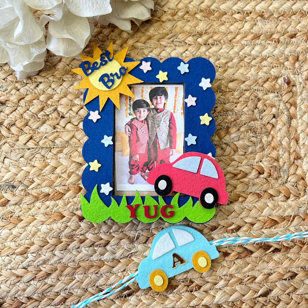 Babble Wrap Wooden PhotoFrame With Rakhi - Car Craze