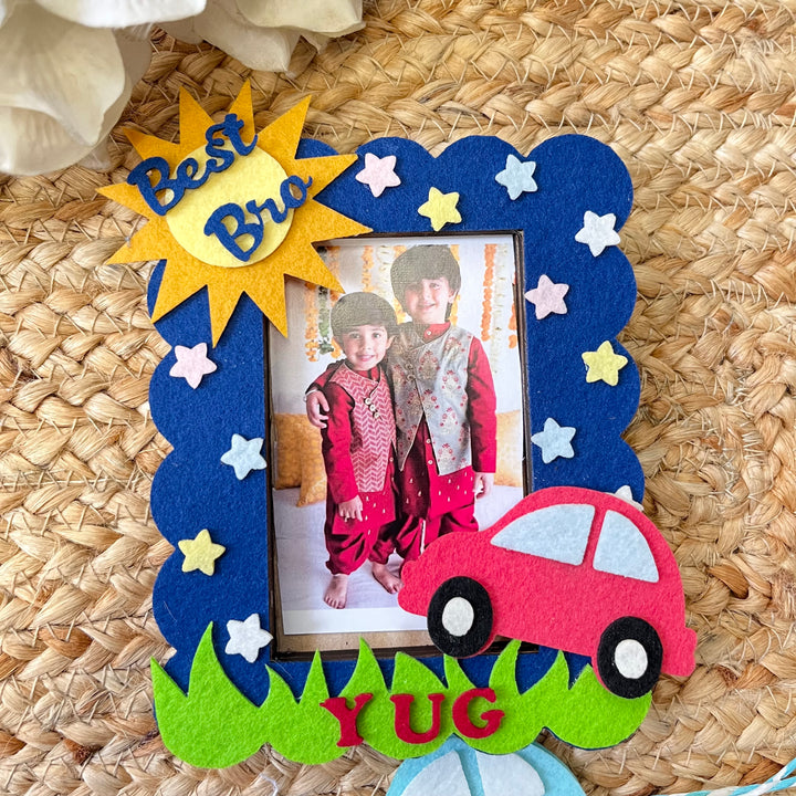 Babble Wrap Wooden PhotoFrame With Rakhi - Car Craze