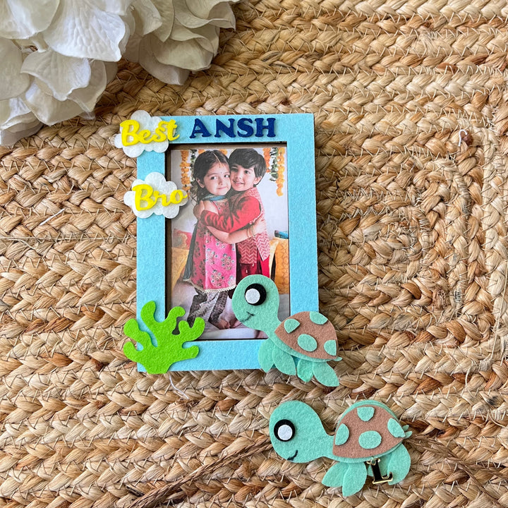Babble Wrap Wooden PhotoFrame With Rakhi - Coral Reef