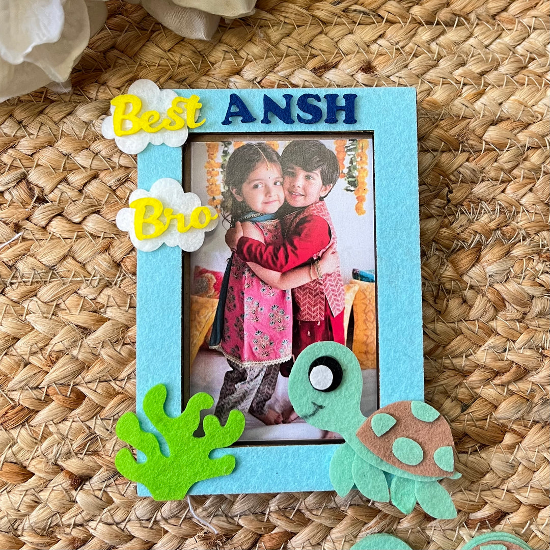 Babble Wrap Wooden PhotoFrame With Rakhi - Coral Reef