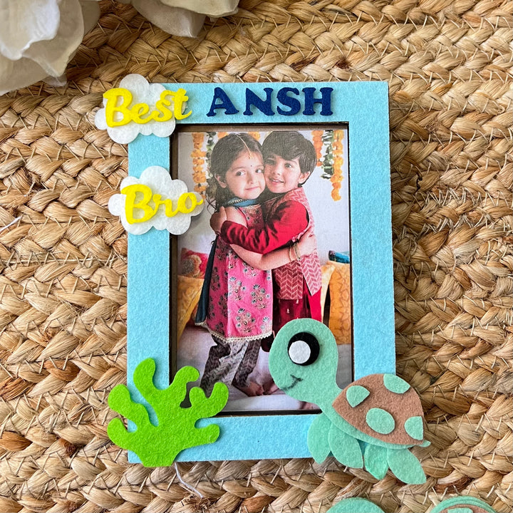 Babble Wrap Wooden PhotoFrame With Rakhi - Coral Reef