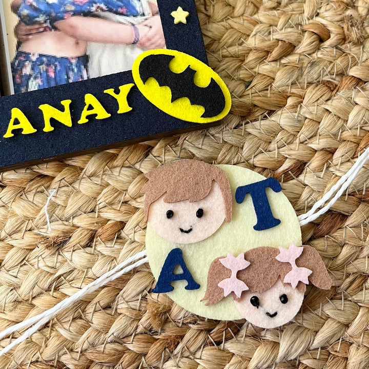 Babble Wrap Wooden PhotoFrame With Rakhi - Dynamic Duo