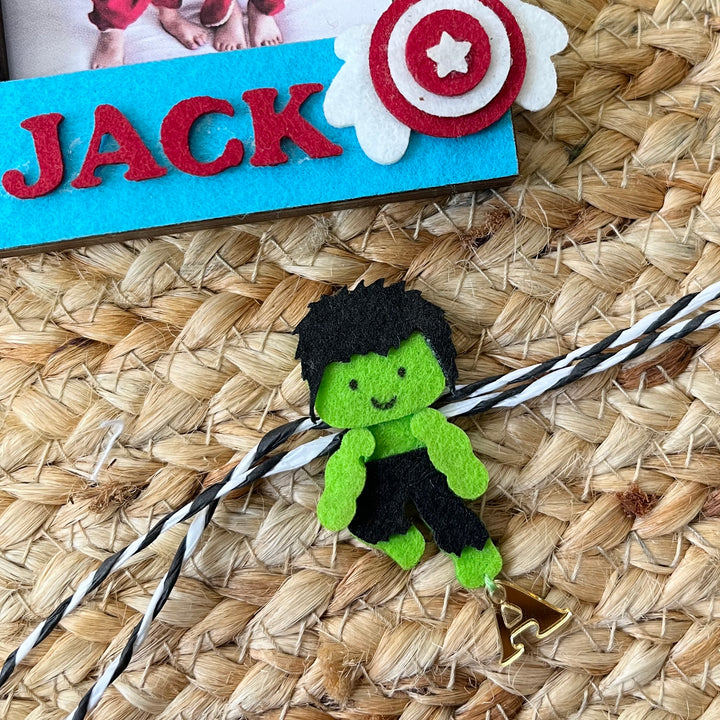 Babble Wrap Wooden PhotoFrame With Rakhi - Incredible Hulk