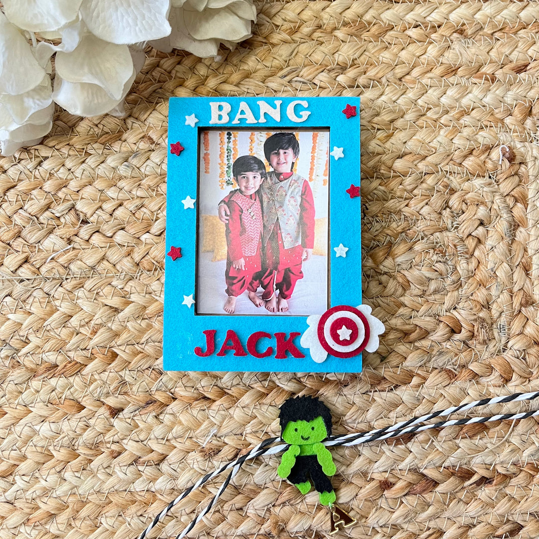 Babble Wrap Wooden PhotoFrame With Rakhi - Incredible Hulk