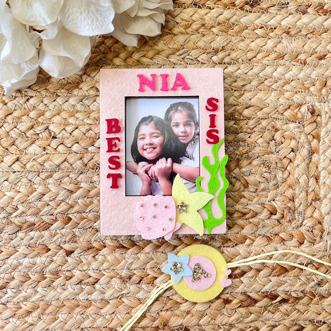 Babble Wrap Wooden PhotoFrame With Rakhi - Sparkling Seaside