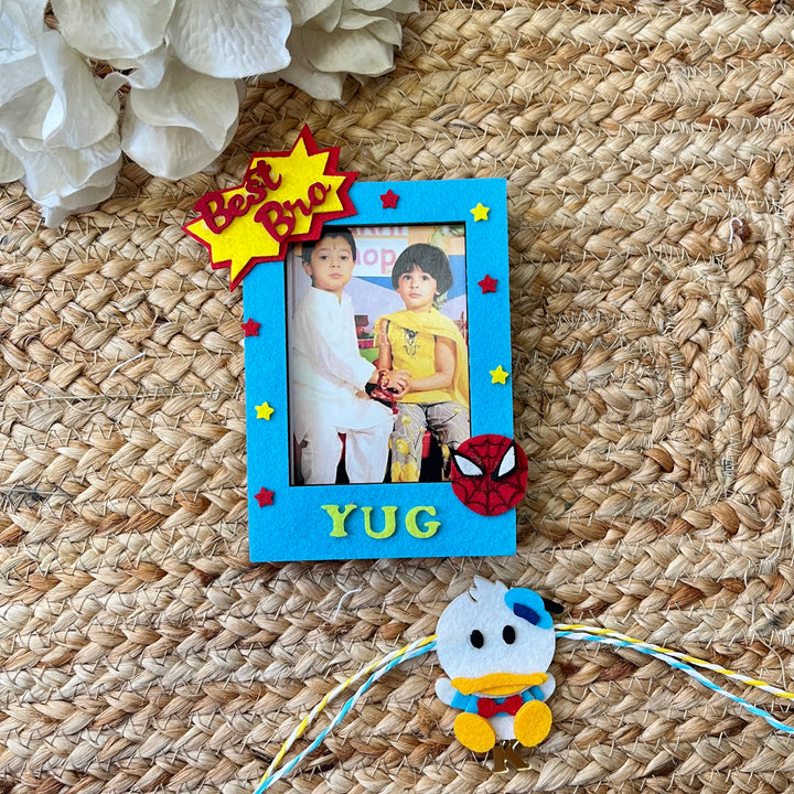 Babble Wrap Wooden PhotoFrame With Rakhi - Super Snap