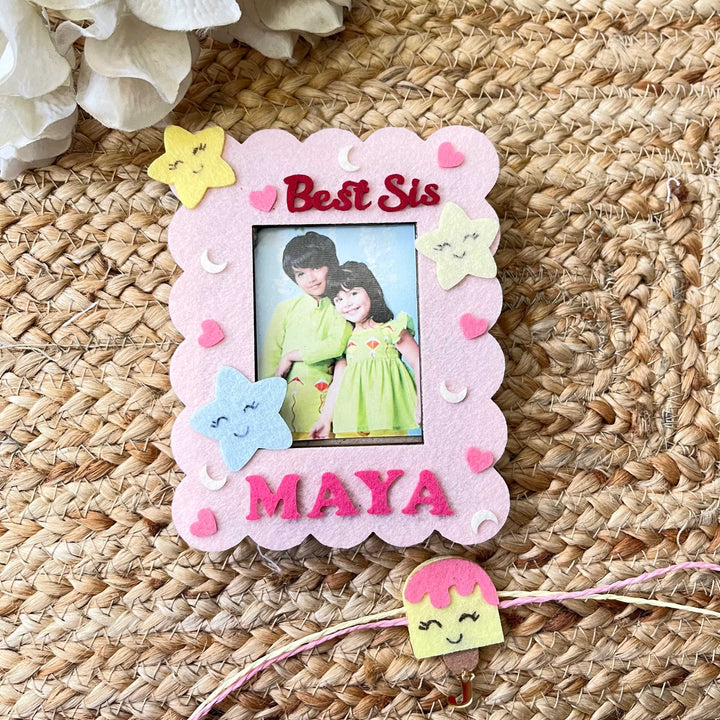 Babble Wrap Wooden PhotoFrame With Rakhi - Sweet Treat