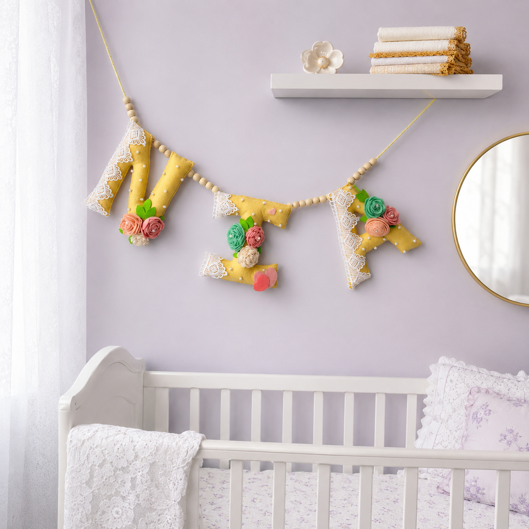 Babble Wrap Amarelo Floral Name Bunting/Garland