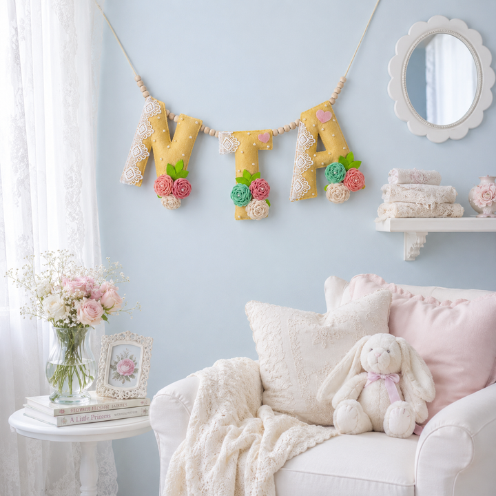Babble Wrap Amarelo Floral Name Bunting/Garland