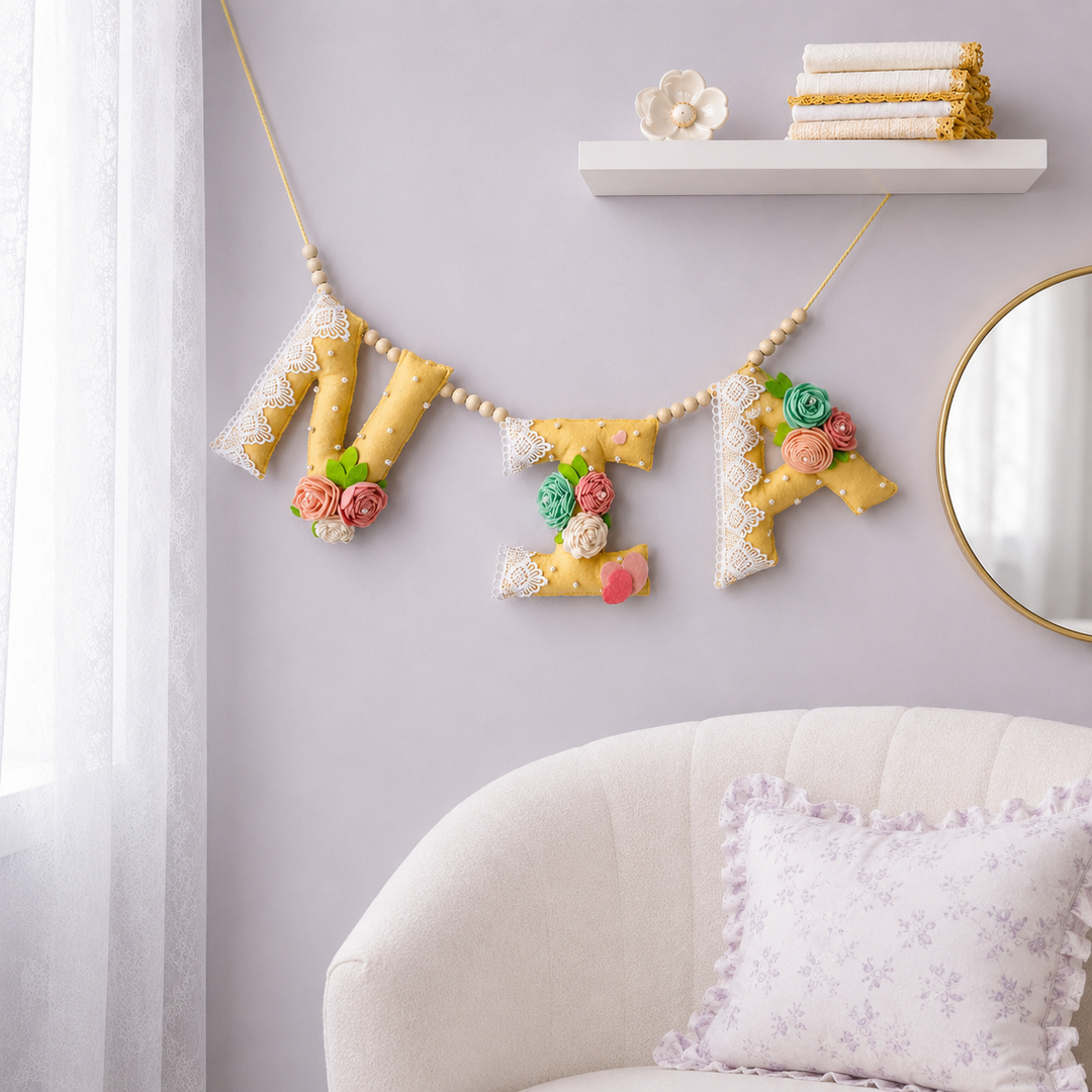 Babble Wrap Amarelo Floral Name Bunting/Garland
