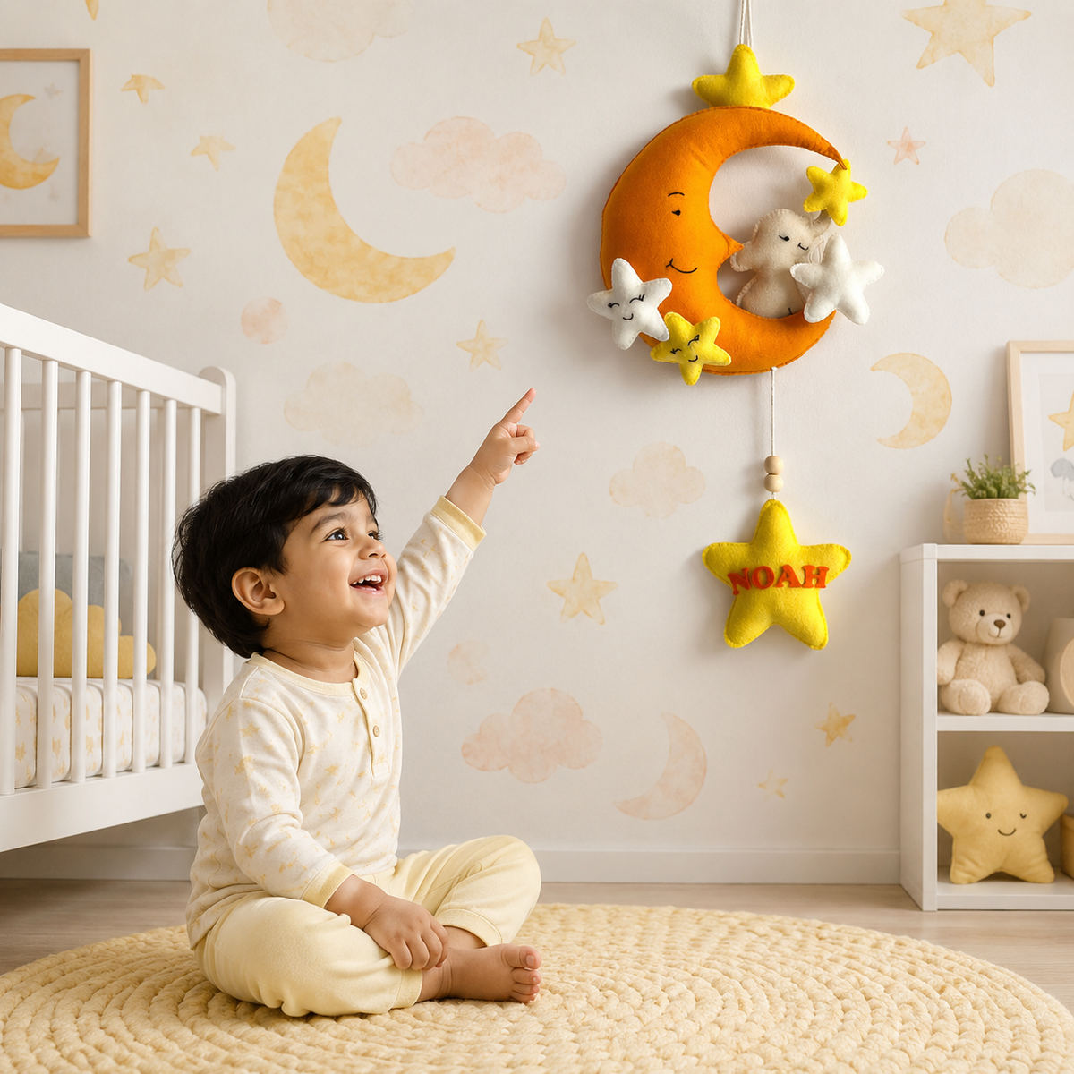 Babble Wrap  Baby Ellie on a Moon Name Hanging