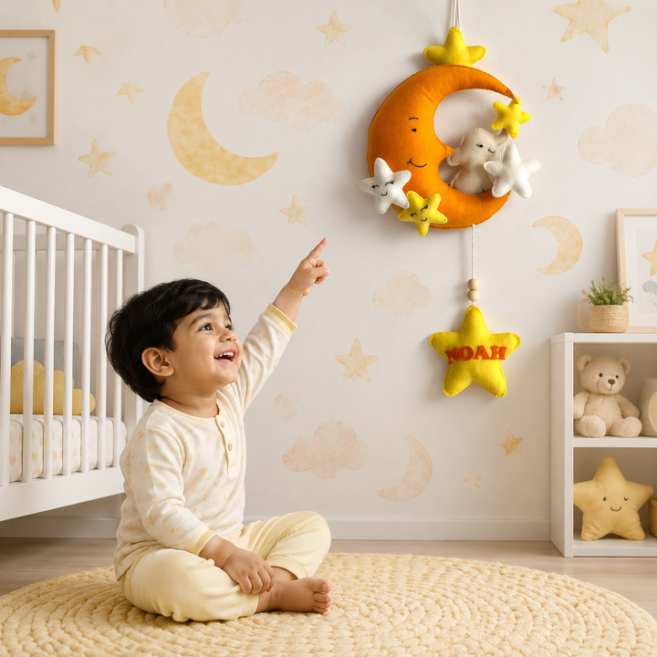 Babble Wrap  Baby Ellie on a Moon Name Hanging