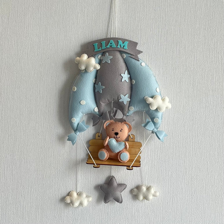 Babble Wrap Blue Teddy On a Swing Name Hanging