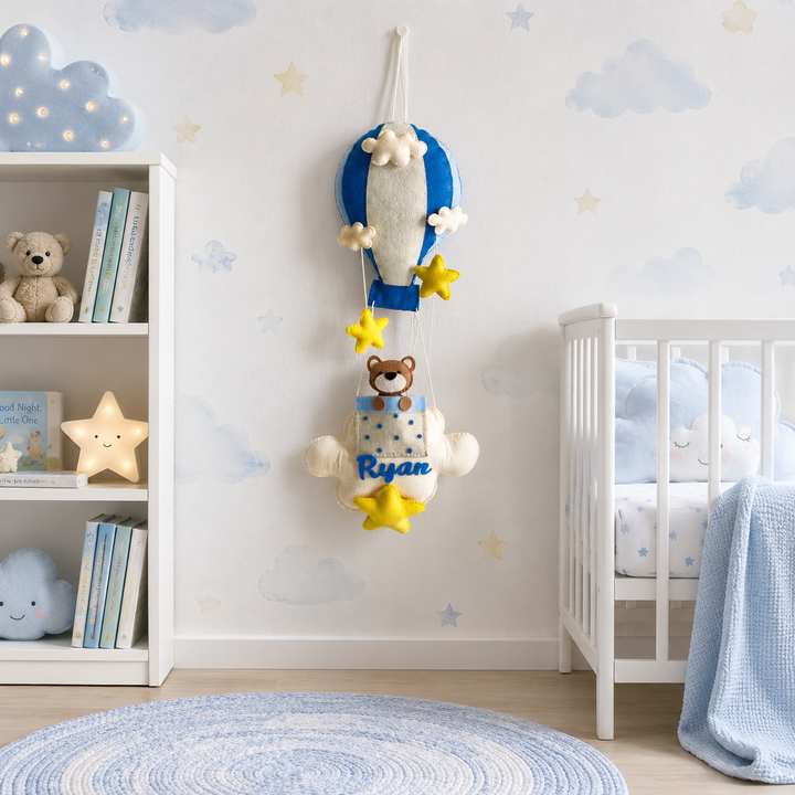 Babble Wrap  Brown Teddy in a Hot Air Balloon Name Hanging