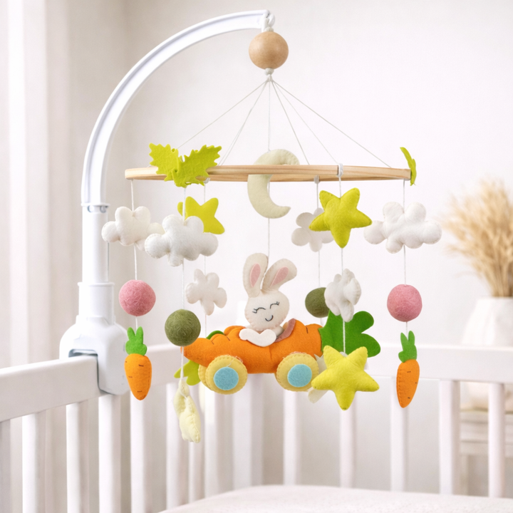 Babble Wrap Cot / Crib Mobile - Carrot Cruiser Bunny