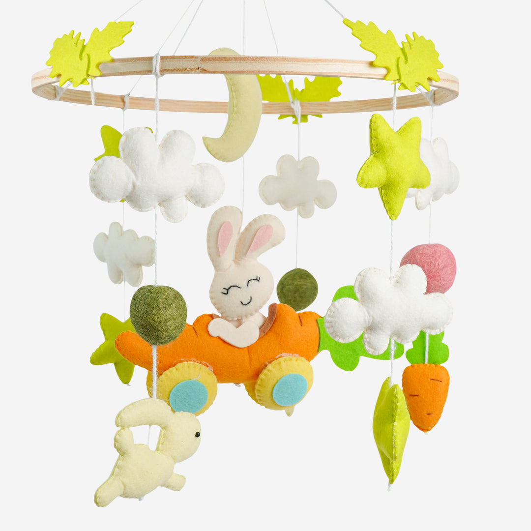 Babble Wrap Cot / Crib Mobile - Carrot Cruiser Bunny