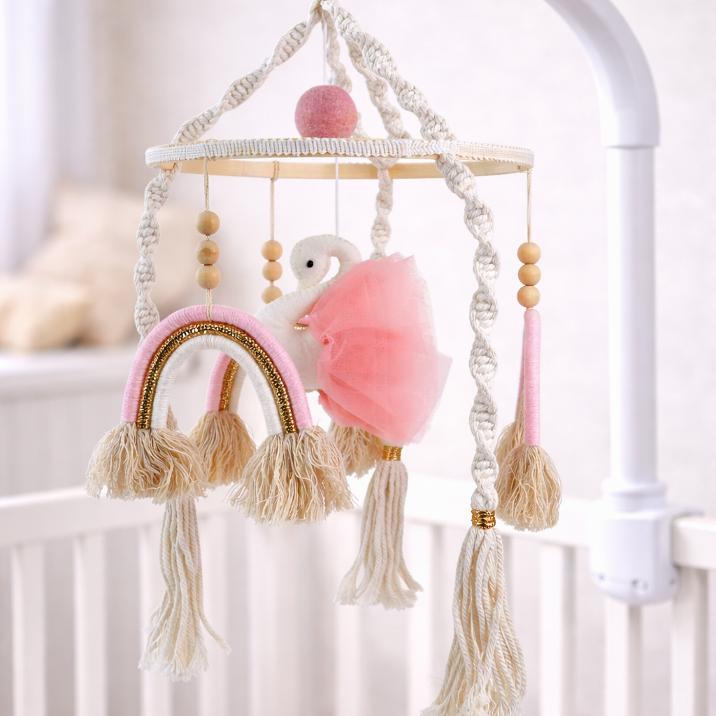 Babble Wrap Cot / Crib Mobile - Rainbow Macrame (Pink)