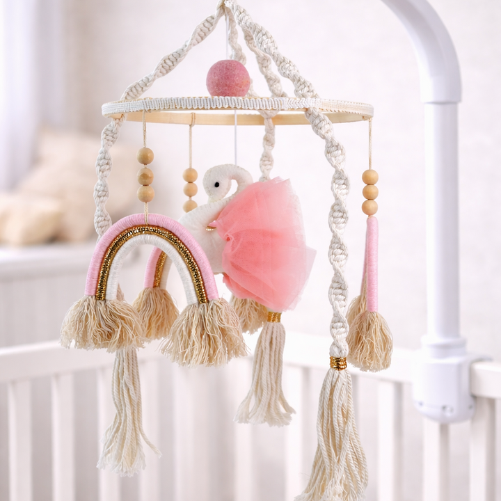 Babble Wrap Cot / Crib Mobile - Rainbow Macrame (Pink)