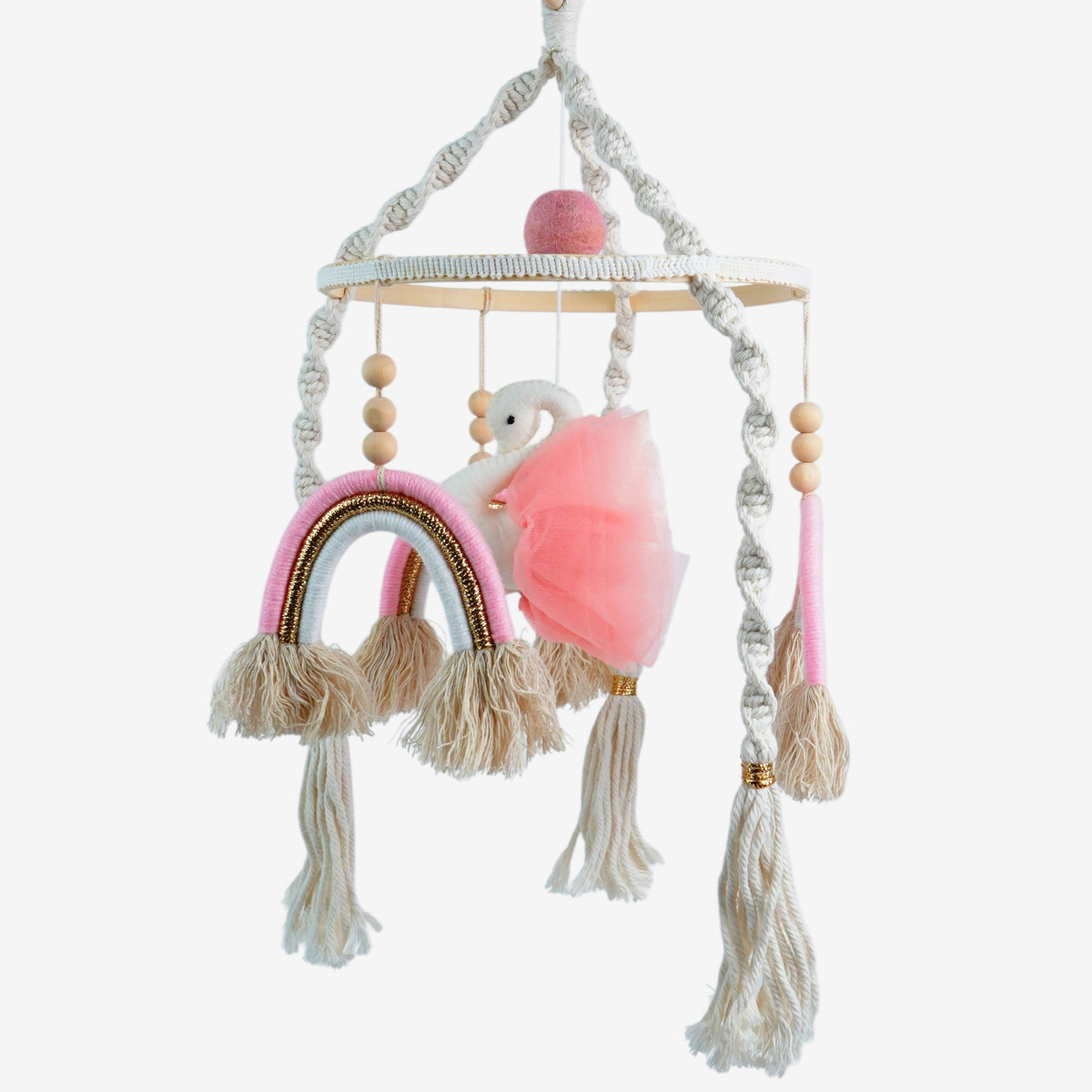 Babble Wrap Cot / Crib Mobile - Rainbow Macrame (Pink)
