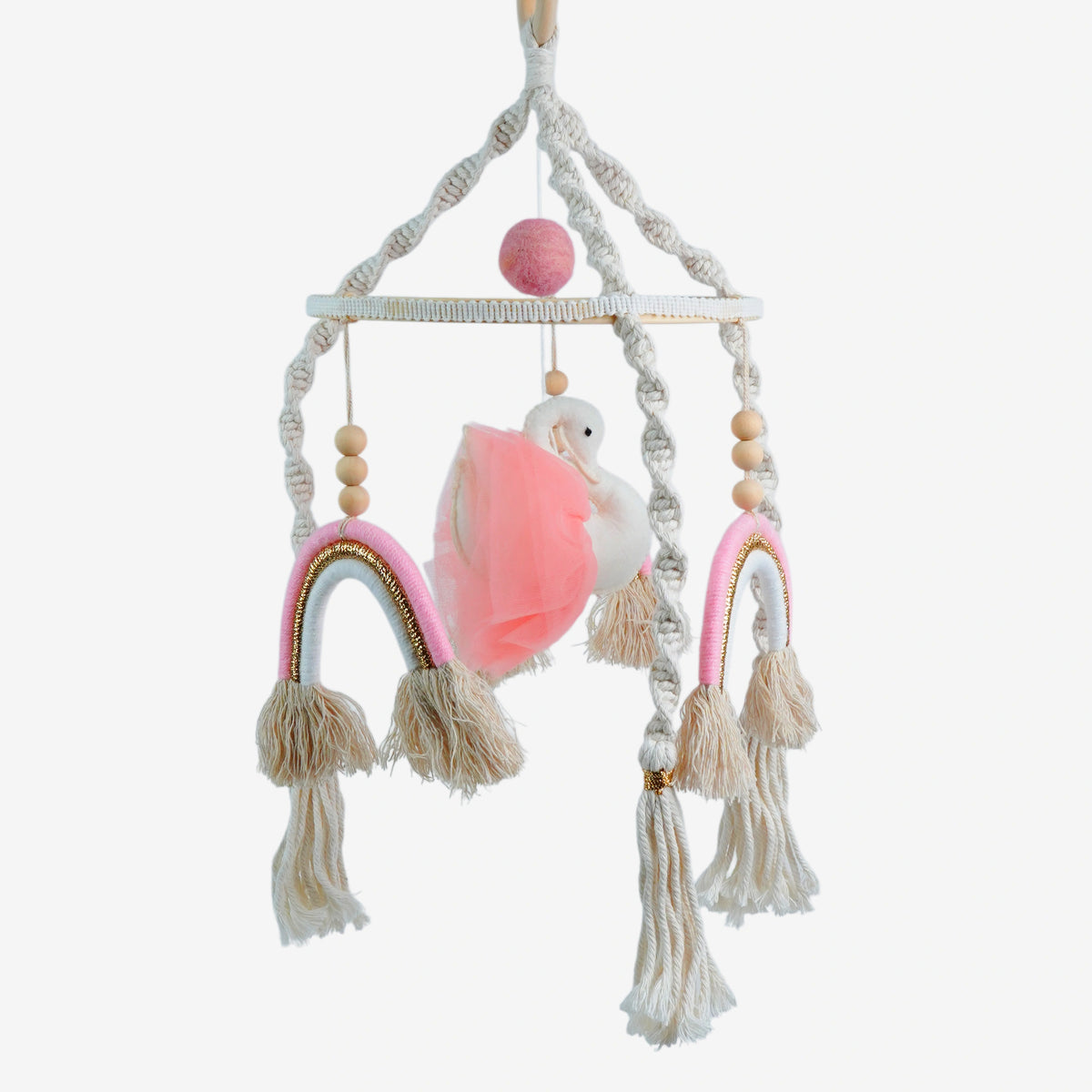 Babble Wrap Cot / Crib Mobile - Rainbow Macrame (Pink)