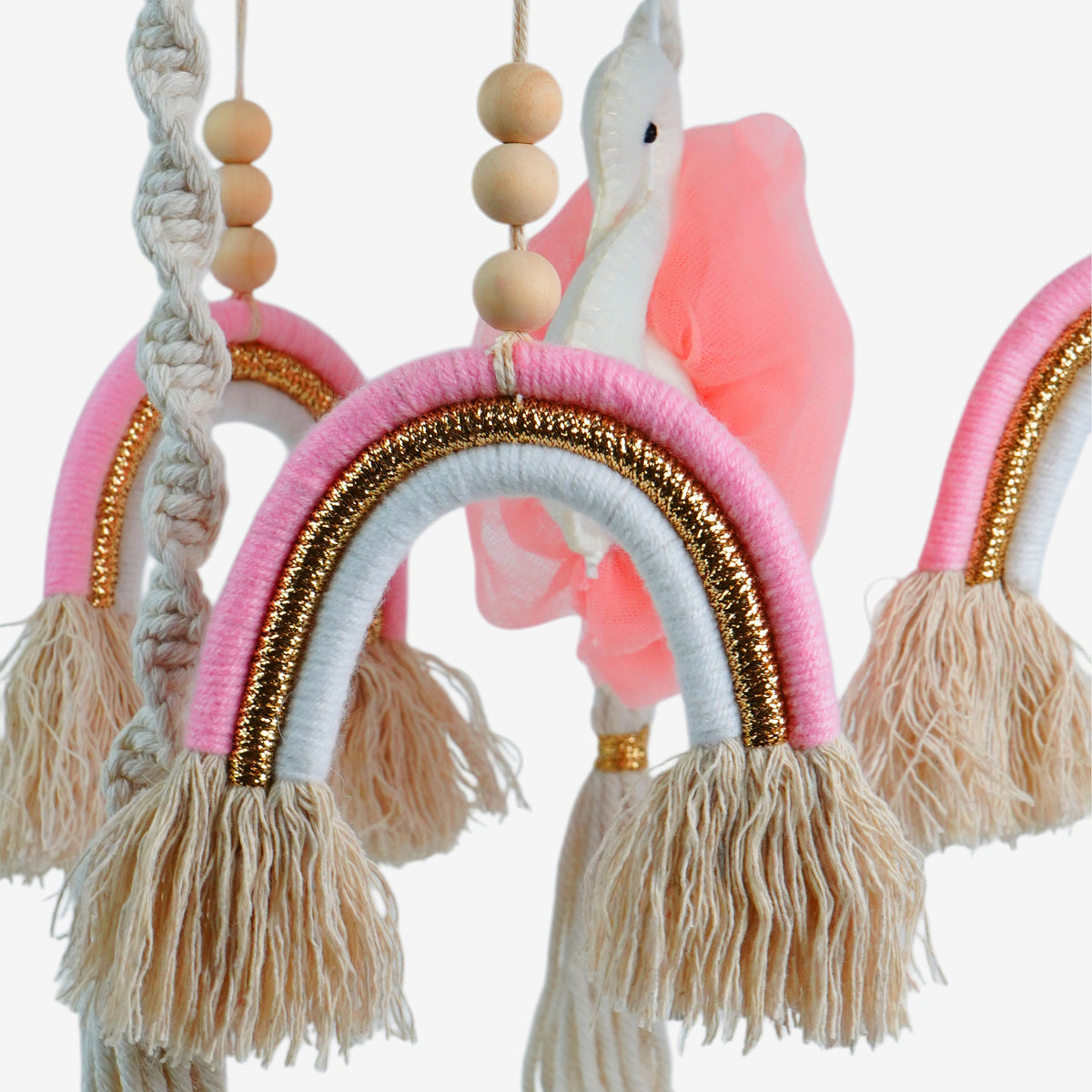Babble Wrap Cot / Crib Mobile - Rainbow Macrame (Pink)