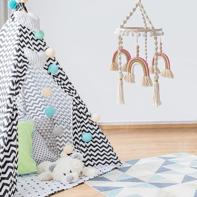 Babble Wrap Cot / Crib Mobile - Rainbow Macrame (Pink)