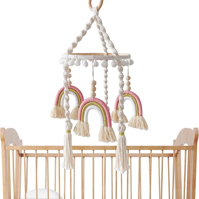 Babble Wrap Cot / Crib Mobile - Rainbow Macrame (Pink)