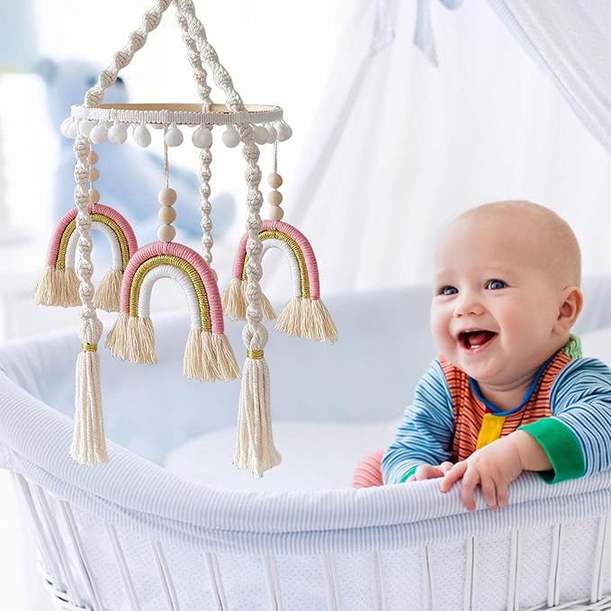 Babble Wrap Cot / Crib Mobile - Rainbow Macrame (Pink)
